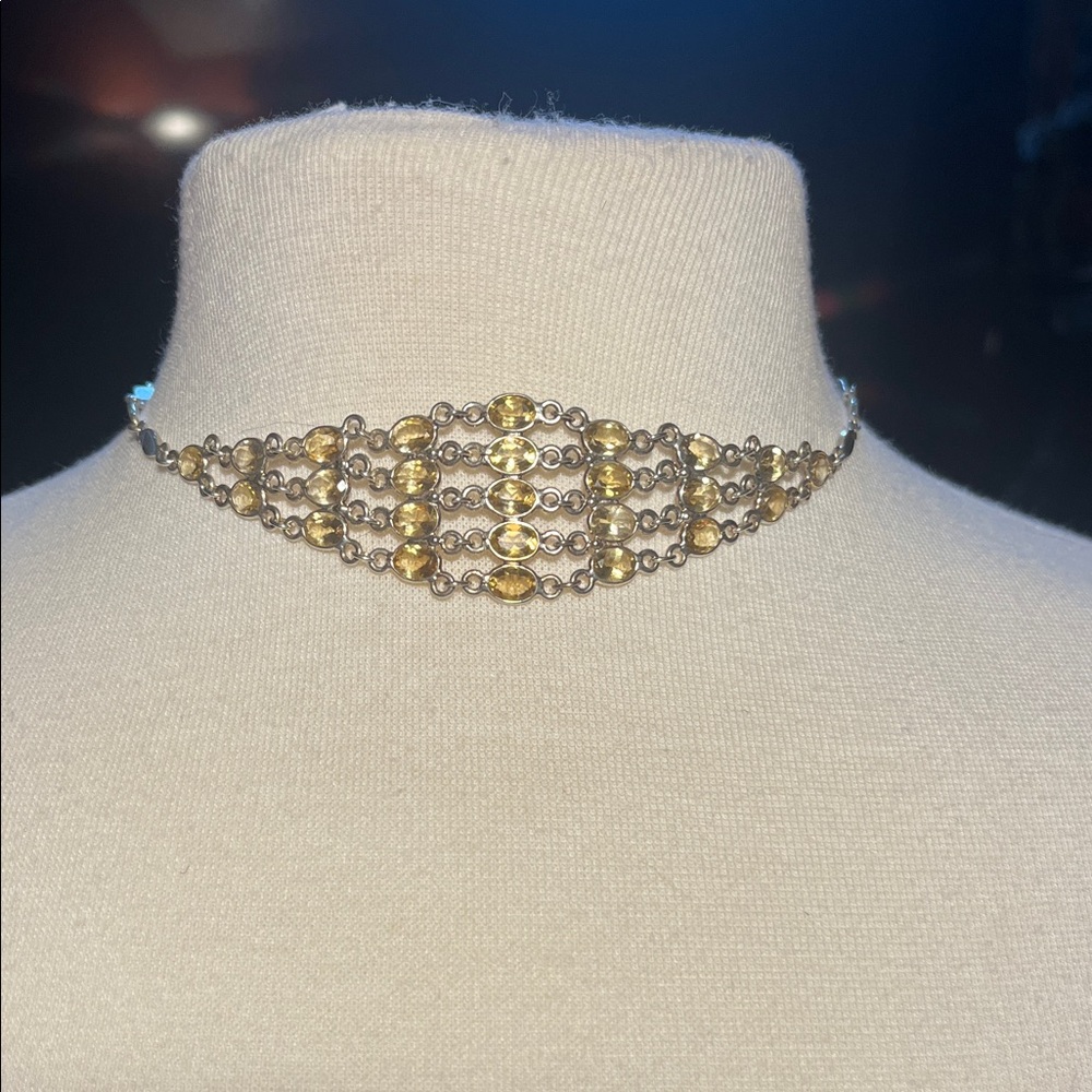 Elegant Yellow stone and Silver Necklace